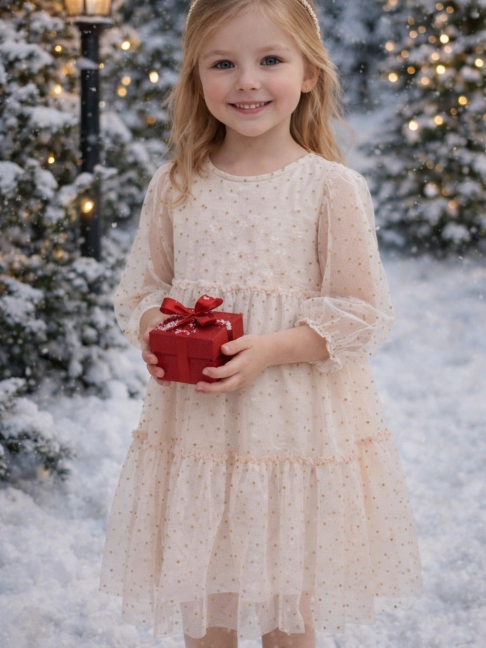 H&M Cream Sparkle Tiered Mesh Dress. Size 7. Princess Holiday. Festive.